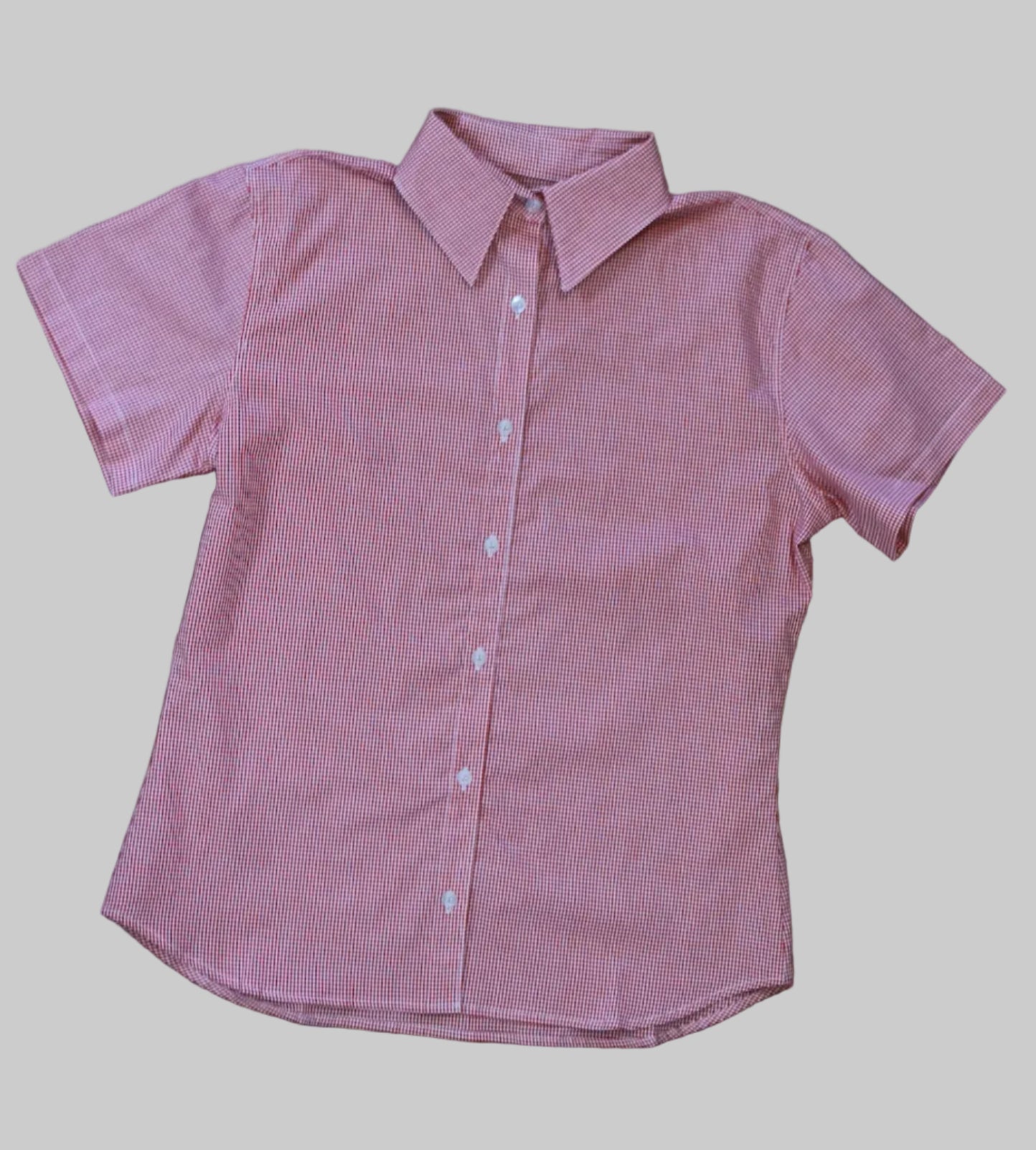 womens red gingham button down short sleeve shirt