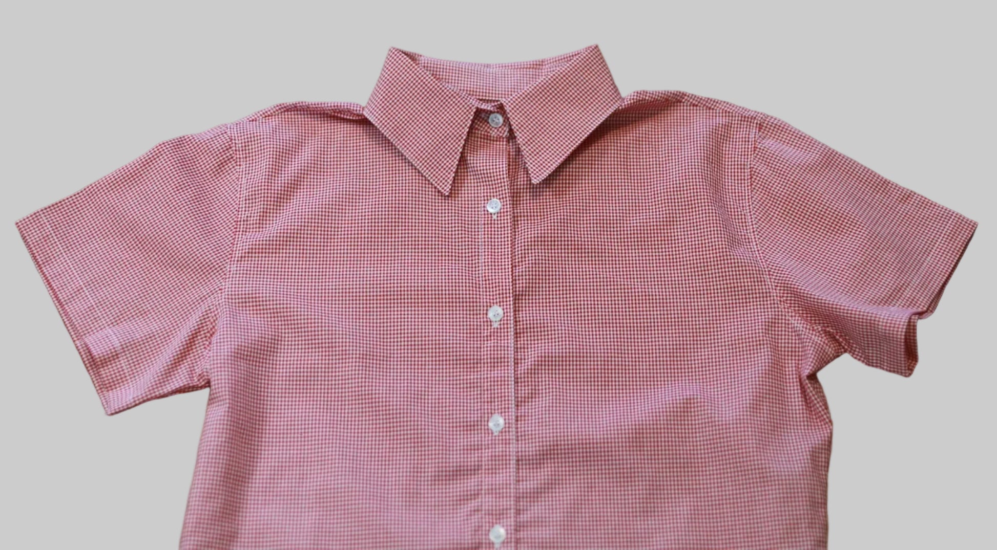 womens red gingham button down short sleeve shirt