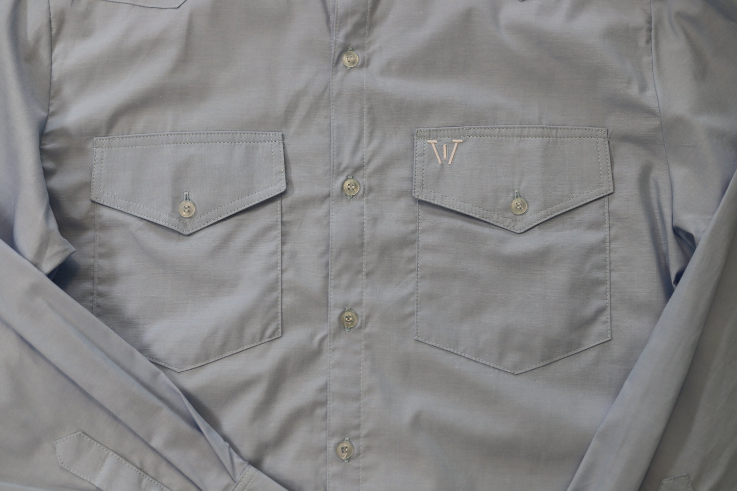 classic mens chambray button down front pockets and logo
